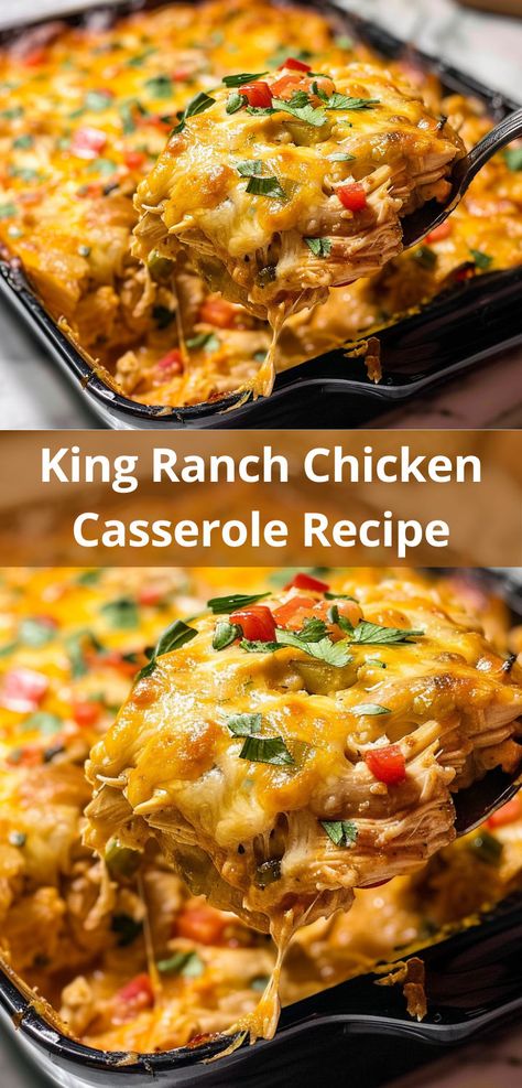 Savor the rich, cheesy King Ranch Chicken Casserole. King Ranch Chicken Casserole, King Ranch Chicken, Chicken Casserole Recipe, Spicy Seasoning, Hearty Casseroles, Tasty Chicken, Turkey Soup, Garlic Parmesan Chicken, Comfort Dishes