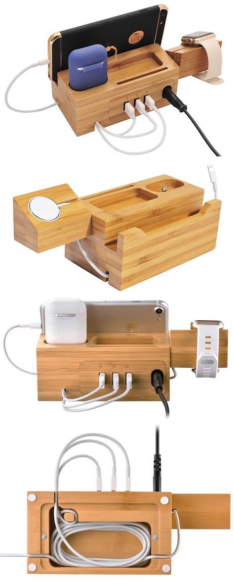 Bamboo Wooden  Charge Cord Cable Organizer Apple Watch Charging Station Dock Holder & iPhone SmartPhone Charging Station Dock Holder Stand Mount  Pen Pencil Holder Stand for iPhone and Other Cell Phone Apple Watch And Phone Charging Stand, Wood Phone Charging Station, Diy Docking Station, Phone Charging Stand, Bandsaw Projects, Cell Phone Charging Station, Cellphone Stand, Phone Charging Station, Wooden Docking Station