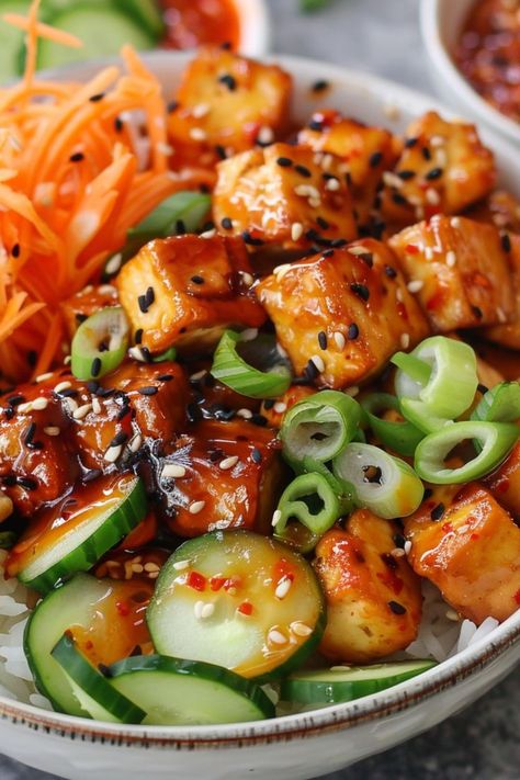 Korean Bbq Tofu, Tofu Bowls, Korean Bbq Sauce, Bbq Tofu, Simple Family Meals, Healthy Bowls Recipes, Cheap Food, Marinated Tofu, Food Rules