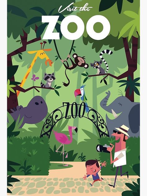 "Visit the Zoo poster" Art Print by GAGodel | Redbubble Zoo Poster Design, New York Zoo, Zoo Drawing, Zoo Poster, Zoo Book, Zoo Project, Zoo Art, Poster Green, 동화 삽화