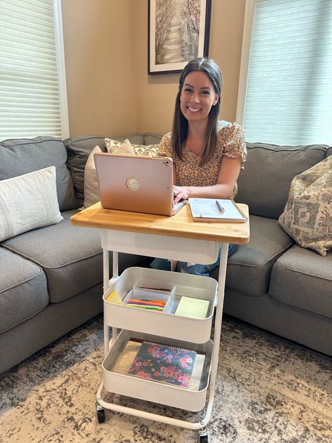 Mobile Office Ideas, 3 Tier Rolling Cart Ideas, Rolling Cart Ideas, Rolling Cart Organization, Homeschool Classroom Setup, Magnolia Mercantile, Rolling Craft Cart, Kids Study Spaces, Rv Office