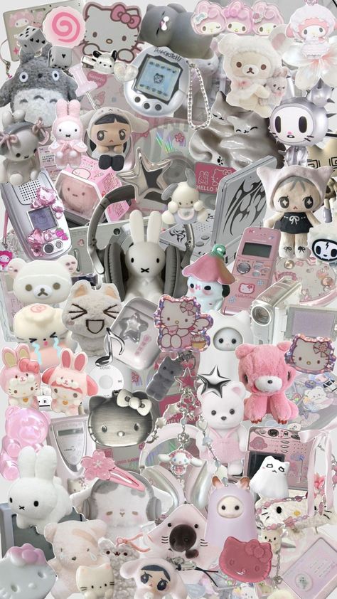 softcore aesthetic clutter page wallpaper background #hellokitty #korilakkuma #plushie #kawaii #cute pink acubi trinket y2k nostalgia 💖 Cute Pink Y2k Wallpaper, Kawaii Wallpaper Collage, Pink Acubi Wallpaper, Y2k Plushies, Aesthetic Clutter, Korilakkuma Wallpaper, Korilakkuma Plushie, Pink Acubi, Kawaii Collage