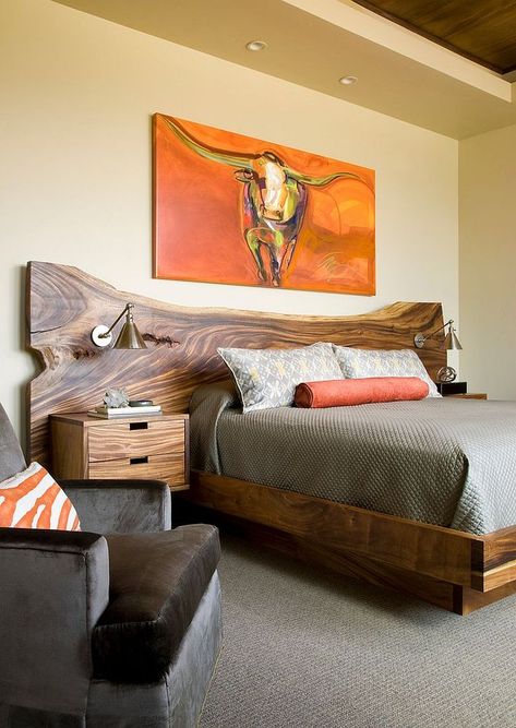 King Size Bed Frame Diy, Live Edge Headboard, Live Edge Bed, Rustic Bedroom Ideas, Rustic Bedroom Design, Rustic Bedroom Decor, Live Edge Furniture, Bedroom Headboard, Rustic Bedroom