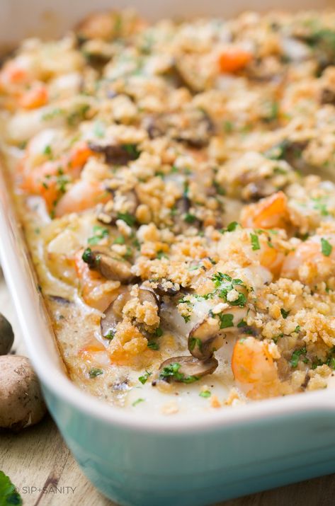 Try this New England Seafood Casserole for a crowd pleasing, elegant dish that’s so easy to make. It’s loaded with a combination of fresh seafood and topped with golden brown cracker crust. Baked Seafood Casserole, Fish Casserole Recipes, Casserole For A Crowd, New England Seafood, Seafood Pasta Bake, Fish Casserole, Seafood Casserole Recipes, Shrimp Casserole, Seafood Medley