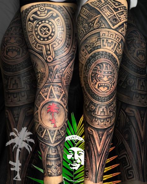 Aztec Leg Tattoos Women, Aztec Leg Tattoo Men, Aztec Leg Sleeve Tattoo, Aztec Leg Tattoo, Aztec Leg Sleeve, Mexican Tattoo Ideas For Men Aztec Leg, Aztec Knee Tattoo, Mexican Aztec Tattoo Sleeve, Mariachi Tattoo