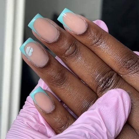 Turquoise Nails Short, Short Turquoise Nails, Short French Tips Nails, Turquoise French Tips, Turquoise French Tip, Turquoise French Tip Nails, Short French Tips, Nails Short French, French Tips Nails