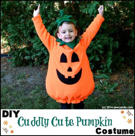 Sew Can Do: Make A Cuddle Cute Pumpkin Costume Without A Pattern!  Full tutorial for a lined pumpkin costume, collar and stem headband. Boys Pumpkin Costume, Jennie Halloween, Cute Pumpkin Costume, Toddler Pumpkin Costume, Kids Pumpkin Costume, Baby Pumpkin Costume, Diy Fantasia, Pumpkin Halloween Costume, Baby Kostüm