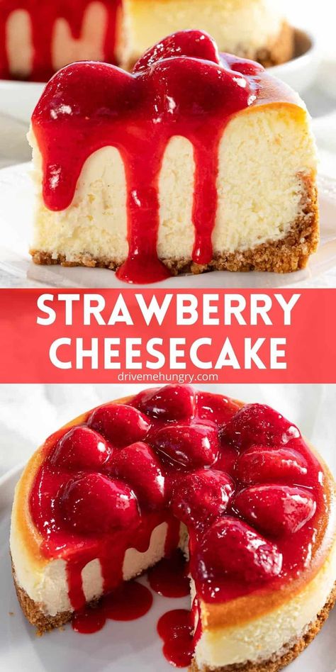 Small Strawberry Cheesecake, Easy Strawberry Cheesecake Recipes, Baked Strawberry Cheesecake, Strawberry Cheesecake Recipe Easy, Home Made Desserts, Strawberry Cake Aesthetic, Best Strawberry Cheesecake, Cake Recipe Strawberry, Backyard Planter