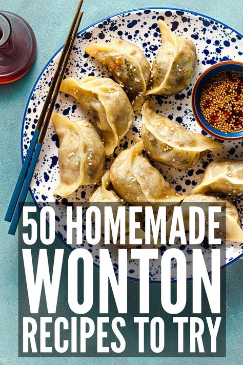 Essen, Easy Fried Wonton Recipes, Wonton Wrappers Ideas, Apple Wontons With Caramel Dipping Sauce, Stuffed Wonton Recipes, Wonton Wraps Recipes, Wonton Recipes Filling Chicken, Pork Wonton Recipes Filling, Wonton Filling Ideas