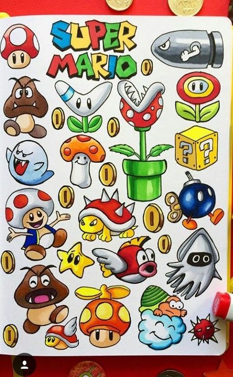 Bowser Tattoo Ideas, Mario Drawing Ideas, Mario Doodles, Super Mario Drawing, Super Mario Tattoo, Mario Drawing, Poodle Drawing, Mario Tattoo, Snowboard Art