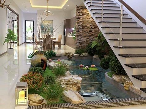 Indoor Pond, Pond Design, Fish Pond, Luxury House Designs, Interior Garden, Dream House Interior, Dream House Exterior, Water Feature, House Goals