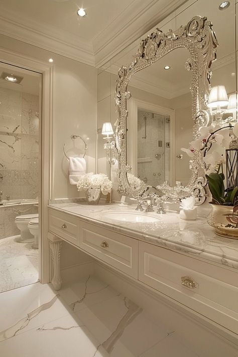 Fancy Bathroom Luxury Master Bath, Wc Decoration, Glamorous Bathroom Decor, Sophisticated Bathroom, Bathroom Decor Luxury, Bathroom Design Decor, Dream House Rooms, Bathroom Design Luxury, Dream House Interior