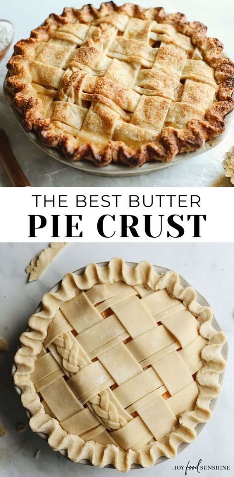 This Homemade All Butter Pie Crust recipe is an easy flaky pie crust from scratch. It's made with only 5 ingredients in 5 minutes in a food processor or by hand, and is the best pie crust recipe ever! Homemade Apple Pie Crust, Flaky Butter Pie Crust, Butter Pie Crust Recipe, Easy Flaky Pie Crust, Best Pie Crust Recipe, Apple Pie Crust, Butter Pie Crust, Pie Crust From Scratch, Flaky Pie Crust Recipe