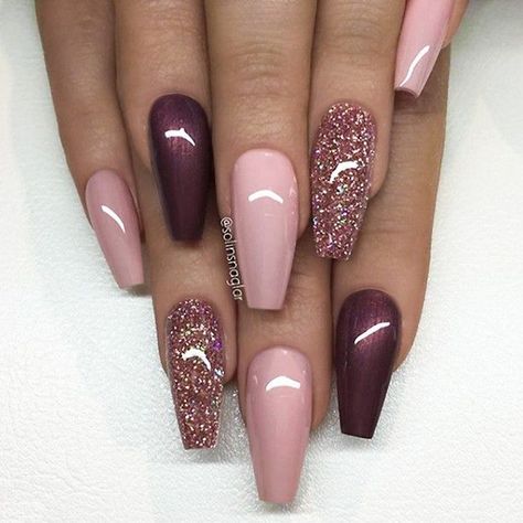 Burgundy Nail Designs, Purple Nail, Burgundy Nails, Coffin Nails Long, Nail Designs Glitter, Coffin Nails Designs, Pretty Acrylic Nails, Fancy Nails, Nail Arts