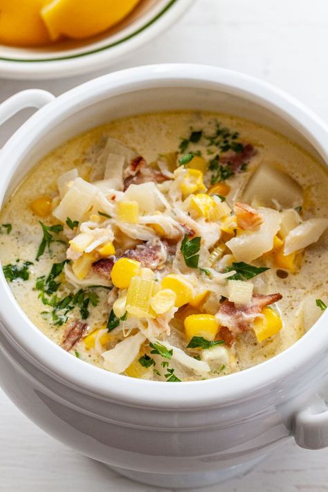 Crab and Corn Chowder Crab And Corn Chowder Rachel Ray, Crab Shrimp Chowder, Spicy Crab And Corn Chowder, Best Crab And Corn Chowder, Bonefish Grill Corn And Crab Chowder, Corn Crab Chowder, Crab And Corn Chowder Recipe, Corn And Crab Bisque Louisiana, Crab Corn Chowder Recipe