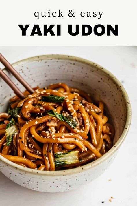 This Yaki Udon recipe is delicious and can be made in just 15-minutes when you need an easy weeknight dinner on the table fast. You’ll love how simple it is to make these udon noodles right at home and the Yaki Udon Noodle sauce is packed with flavor. Add this to your easy weeknight meal recipe rotation and feel free to customize your udon noddles by adding your favorite vegetables. Vegetarian Udon Noodles, Vegetarian Udon, Noddle Recipes, Noodle Sauce, Tasty Noodles Recipe, Udon Stir Fry, Udon Noodles Stir Fry, Udon Noodles Recipe, Fried Udon