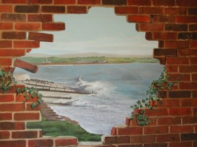 cook mural idea for brick walls Brick Mural Ideas, Hole In Wall Painting, Hole In Brick Wall, Brick Wall Mural Painted, Murals On Brick Walls, Brick Wall Mural Outdoor, Backyard Wall Painting Ideas, Mural On Brick Wall, Garden Shed Mural