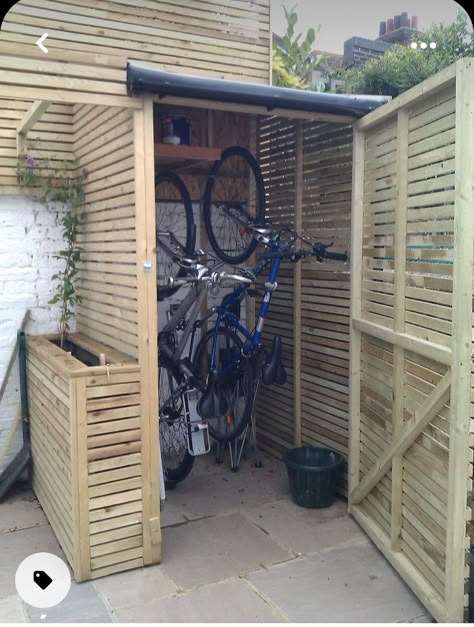 Narrow Shed, Bicycle Storage Shed, Outdoor Bike Storage, Vertical Bike, Wood Shed Plans, Bicycle Storage, Wood Shed, Bike Shed, Shed Homes