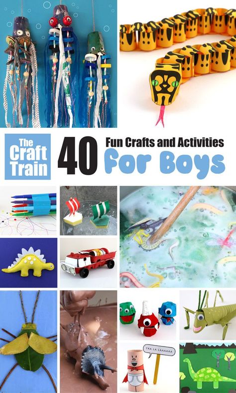 40 fun crafts for boys! Stuff that appeals to boy interests like dinosaurs, vehicles, slimy muck, insects, reptiles, monsters and more #boycrafts #kidscrafts #craftsforkids #craftsforboys #funkidscrafts #creativefun #fortheboys Spring Crafts For Boys, Crafts Boys Will Like, Craft For Boys 8-10, Boys Crafts For Kids, Crafts For Teenage Boys, Boy Crafts For Kids, Crafts For Boys 11-13, Crafts For Boys 6-8, Crafts For Boys 8-10