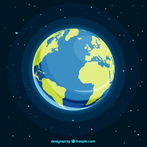 Space with planet earth in flat design F... | Free Vector #Freepik #freevector #background Earth From Space Illustration, Earth Digital Art, Earth Graphic Design, Earth Background, Planet Earth From Space, Earth Vector, Earth Drawing, Earth Drawings, Earth Illustration