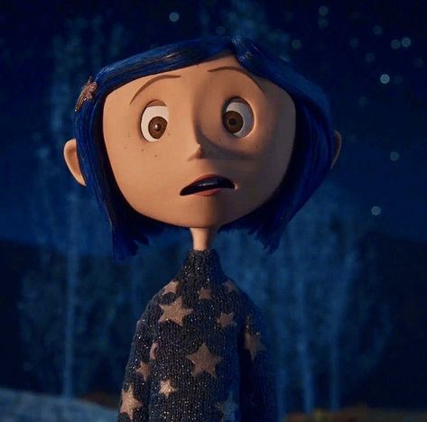 Matching Coraline Wallpaper, Cartoon Characters With Blue Hair, Blue Hair Icon, Blue Hair Cartoon, Coraline Matching Pfp, Blue Characters, Character Pfp, Fall Pfp Coraline, Coraline Blue Aesthetic