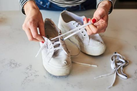 How to Clean Canvas Shoes | Kitchn Clean White Canvas Shoes, Cleaning White Canvas Shoes, Clean Canvas Shoes, Gratin Potatoes, Potatoes Recipes, White Canvas Shoes, Ambrosia Salad, Diy Cleaning Solution, Sneakers Looks