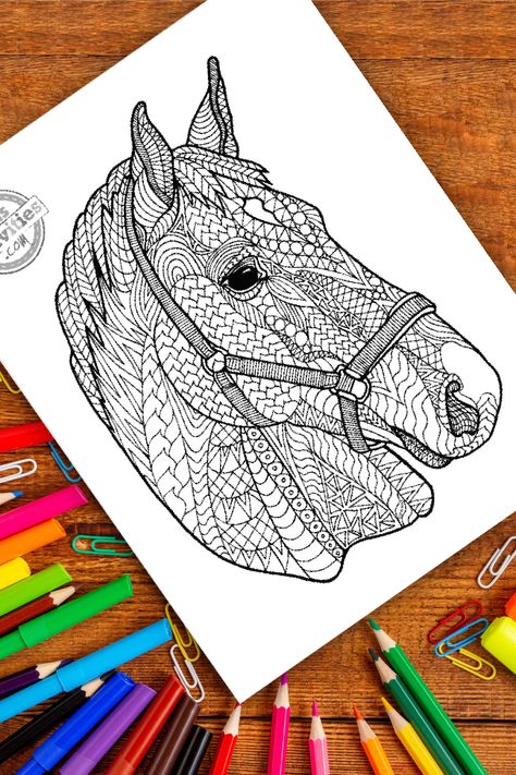 Zentangle Horse, Zentangle Elephant, Horse Coloring Pages, Zentangle Designs, Relaxing Colors, Doodle Designs, Horse Designs, Drawing Inspo, Horse Coloring