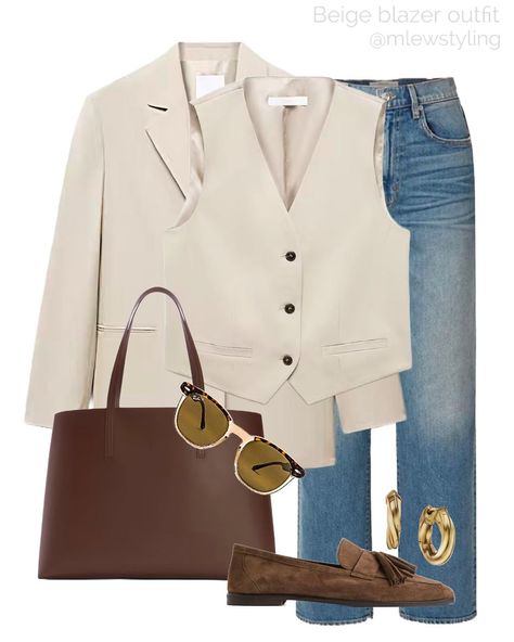 Spring Work Outfits, Corporate Fashion, Beige Blazer, Casual Workwear, Workwear Fashion, Spring Outfits Women, Neutral Fashion, Dressy Outfits, Work Wardrobe