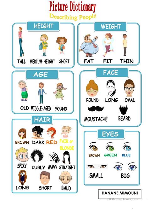 Picture Dictionary - Describing people - English ESL Worksheets for distance learning and physical classrooms Adjective To Describe People, Esl Describing People, Adjectives Describing People, Describing Words Activity, Pictures To Describe In English, Describing Pictures Worksheet, Physical Appearance Description, Describe The Picture Worksheet, Describing People Worksheet For Kids