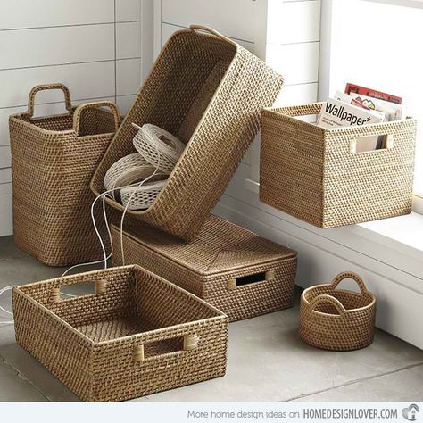 15 Basket Designs for Stylish Storage | Home Design Lover Bathroom Laundry Baskets, Bedroom Organizing, Contemporary Baskets, Modern Baskets, Diy Rope Basket, Basket Design, Rattan Basket, Organization Bedroom, Stylish Storage