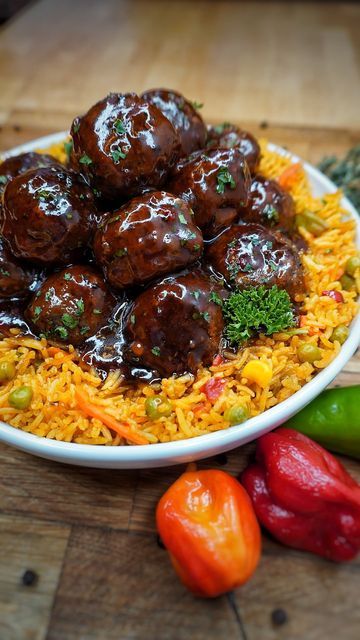 Kay on Instagram: "HONEY JERK BBQ MEATBALLS AND TURMERIC RICE 🇯🇲🤯💯🎯🥵❤️🏆🤩. This recipe also comes with the rice recipe. Easy quick tender juicy Jerk Turkey meatballs, smothered in a to die for super flavourful honey jerk bbq sauce. These not only would be a quick week night meal but also perfect for parties and gatherings. Perfect on its own or with my turmeric rice. Wow so easy and incredibly DELICIOUS 🤤 . . DM FOR MORE INFO TO GET MY DAILY RECIPES. . . #jerkmeatballs #meatballs #jerk # Honey Jerk Bbq Meatballs, Bbq Jerk Meatballs, Jamaican Jerk Meatballs, Jamaican Meatballs, Jerk Rice Recipes, Jerk Meatballs Recipe, Jerk Meatballs, Soul Food Dinner Party, Jerk Bbq Sauce