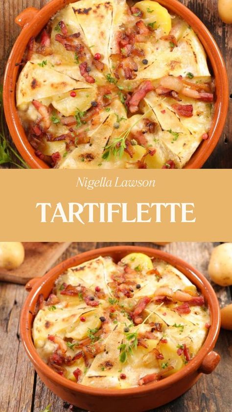 Nigella Tartiflette is a tasty dish with layers of potatoes, crispy bacon, caramelized onions, and creamy cheese, baked to perfection. Ready in just 50 minutes, it’s a quick and soul-warming treat for any occasion. British Dinner Recipes, Potato Tart Recipe, Tartiflette Recipe, Nigella Lawson Recipes, Potatoes Crispy, New Recipes For Dinner, Cheese Baked, Chefs Table, Cheese Dishes