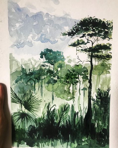 Costa Rica Art, Painting Trees, Jungle Illustration, Diy Watercolor Painting, Painting Classes, Watercolor Art Lessons, Painting Tutorials, Watercolor Wall Art, Watercolor Inspiration