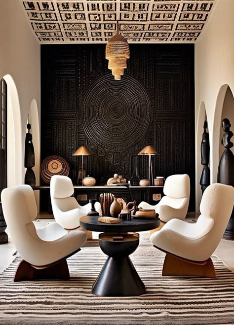 Dark Interior Design, African Interior Design, African House, Dakar Senegal, African Inspired Decor, African Interior, African Home Decor, Living Room Den, African Decor