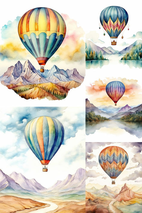 Air Balloon Clipart, Watercolor Hot Air Balloon, Hot Air Balloon Clipart, Balloon Clipart, Boho Watercolor, Market Place, Hot Air Balloon, Etsy Handmade, Air Balloon