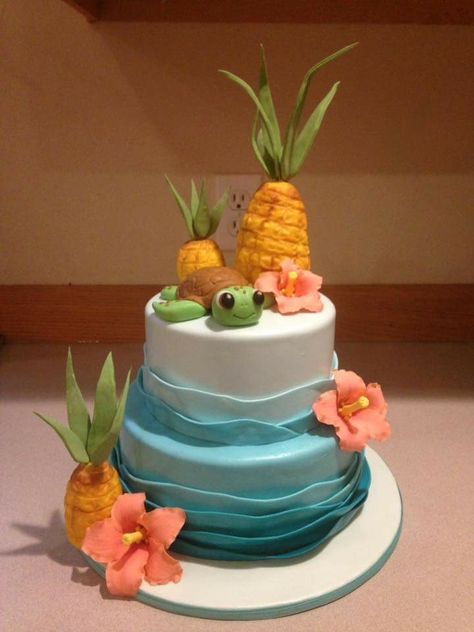 Hawaiian Birthday Party Cake Ideas, Luau 2nd Birthday Party Ideas, Blue Hawaiian Cake, Hawaii Theme Party Cake, Hawain Cakes Birthday, Sweet 16 Hawaiian Theme Cake, Hawain Cakes Ideas, Simple Hawaiian Cake Ideas, Hawaiian Themed First Birthday Party