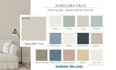 Agreeable Gray Paint Palette, Staging Real Estate, Whole House Palette, 15 Rooms, Color Consultation, Painting Consultation Dainty Sea - Etsy Agreeable Gray Whole House Paint Scheme, Sherwin Williams Whole House Palette, Agreeable Gray Complimentary Colors, Agreeable Gray Color Scheme, Gray Paint Palette, Agreeable Grey Color Scheme, Whole House Palette, Agreeable Gray Paint, Grey Paint Palette