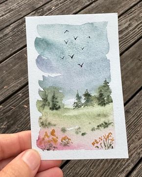 Calligraphy With Watercolor, Color Water Art Inspiration, Relaxing Watercolor Painting, Watercolor Art Ideas Inspirational, Messy Watercolor Art, Watercolor Art For Beginners Simple Landscape, Easy Watercolor Landscapes For Beginners, Simple Watercolor Art For Beginners, Small Watercolor Paintings Easy