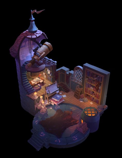 ArtStation - Old Dwarf's Observatory House Observatory House, Interior Concept Art, Retro Graphic Design, Props Art, 3d Concept, Isometric Art, Autumn Illustration, Arte Robot, Creative Drawing Prompts