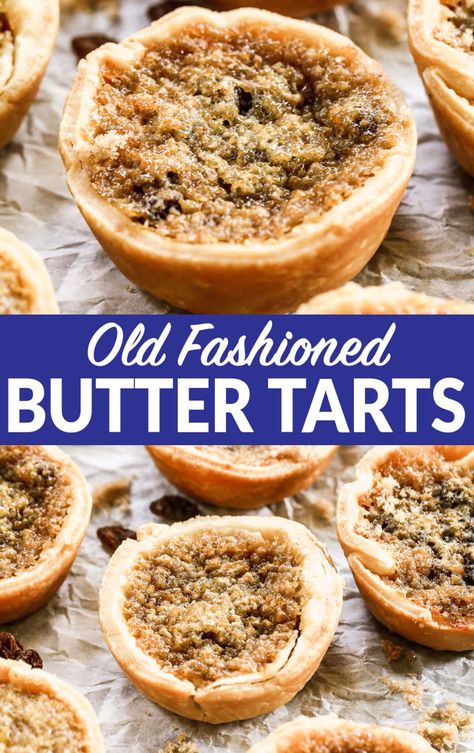 Baked in a muffin tin, this Canadian butter tarts recipe is sweet and gooey with an indulgent brown sugar and raisin (or walnut) filling. Walnut Tarts Mini, Raisin Butter Tarts Recipe, Canadian Butter Tarts Recipe Canada, Canadian Butter Tarts Recipe, Butter Tarts Filling Recipe, Walnut Tart Recipe, Christmas Chow, Butter Tarts Recipe, Nut Roll Recipe