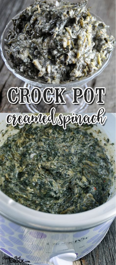 This Crock Pot Creamed Spinach is so good, everyone will want to eat their spinach! Crockpot Spinach, Crock Pot Vegetables, Recipes Spinach, Creamed Spinach Recipe, Spinach Casserole, Spinach Dip Recipe, Crock Pot Recipes, Crockpot Dishes, Creamed Spinach