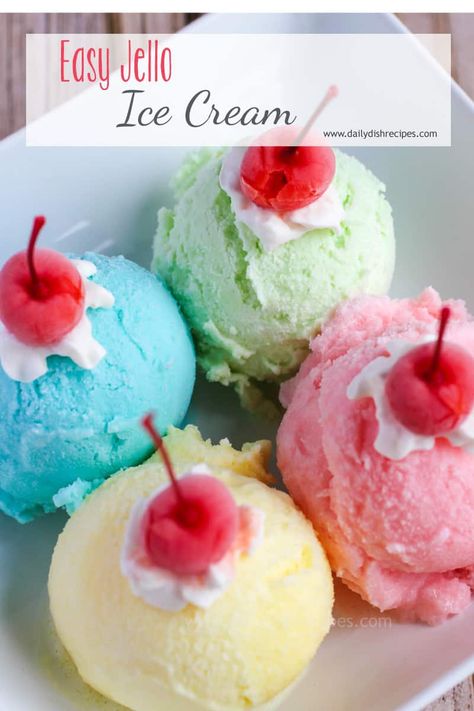 Magic Ice Cream Jello, Fancy Ice Cream Cones, Jello And Ice Cream Recipes, Jello Sherbet Recipes, Jello And Ice Cream Dessert, Jello Pudding Ice Cream Recipes, No Machine Ice Cream Recipes, Jello Mix Recipes, Recipes Using Ice Cream