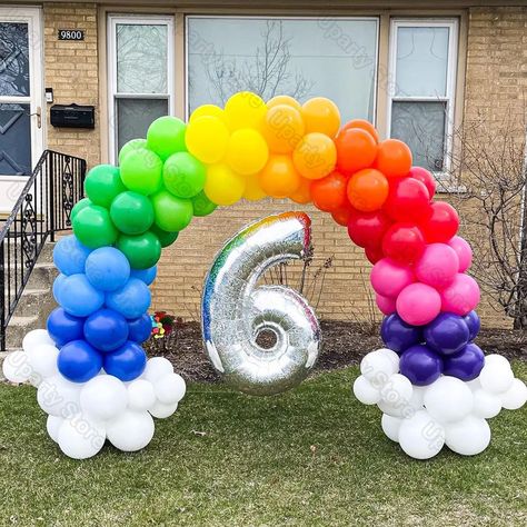 Rainbow Party Decorations Diy Backdrops, Rainbow Carnival Party, Diy Rainbow Decorations Birthday, Rainbow Themed 2nd Birthday Party, Rainbow Panda Birthday Party, Balloon Garland Rainbow, Rainbow Theme Birthday Decorations, Rainbow Garland Balloons, Outdoor Rainbow Birthday Party