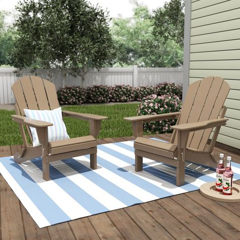 Rosecliff Heights Lopes Adirondack Chair & Reviews | Wayfair Green Adirondack Chairs, Adirondack Chairs Patio, Adirondack Rocking Chair, Folding Adirondack Chair, Rocking Chair Porch, Folding Adirondack Chairs, Plastic Adirondack Chairs, Nice Weather, Square Side Table