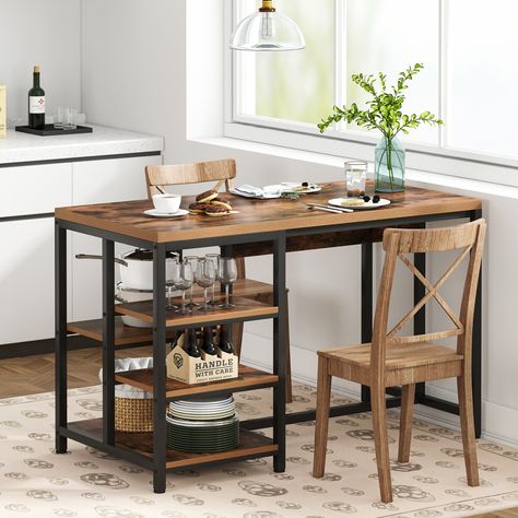 17 Stories Riti 43.30'' Wide Prep Table & Reviews | Wayfair Counter Height Kitchen Table, Industrial Kitchen Island, Rustic Kitchen Tables, Kitchen Bar Table, Kitchen Table Set, Kitchen Island Table, Bar Table Sets, Pub Table Sets, Wooden Chairs