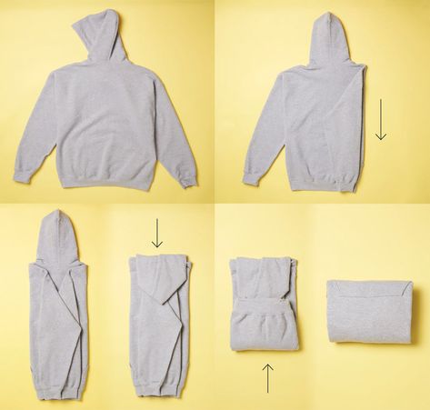 How To Wrap A Hoodie, How Do You Fold A Hoodie, How To Gift Wrap A Hoodie, Hoodies Storage Ideas, How To Wrap A Hoodie As A Gift, Folding Zip Up Hoodies, How To Fold Hoodies For Drawers, How To Roll Sweatshirts For Packing, Fold Jacket