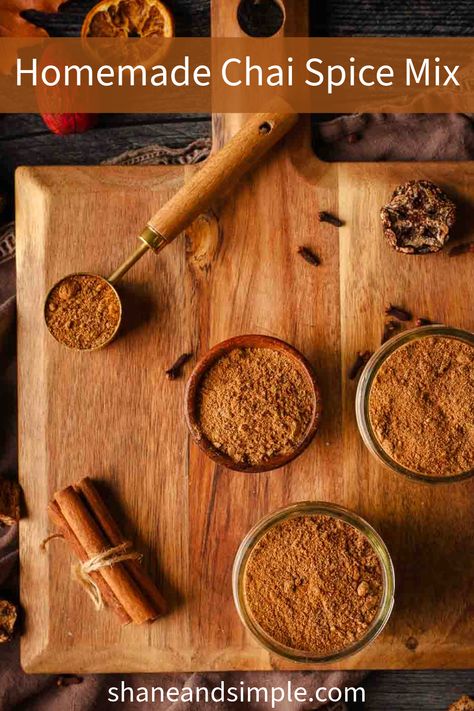 Easy Homemade Chai Spice Mix Recipe - Shane & Simple Chai Spice Mix Recipe, Vegan Spices, Homemade Chai Spice, Chai Spice Blend, Vegan Beverages, Chai Spice Mix, Homemade Chai, Spice Combinations, Ayurveda Recipes