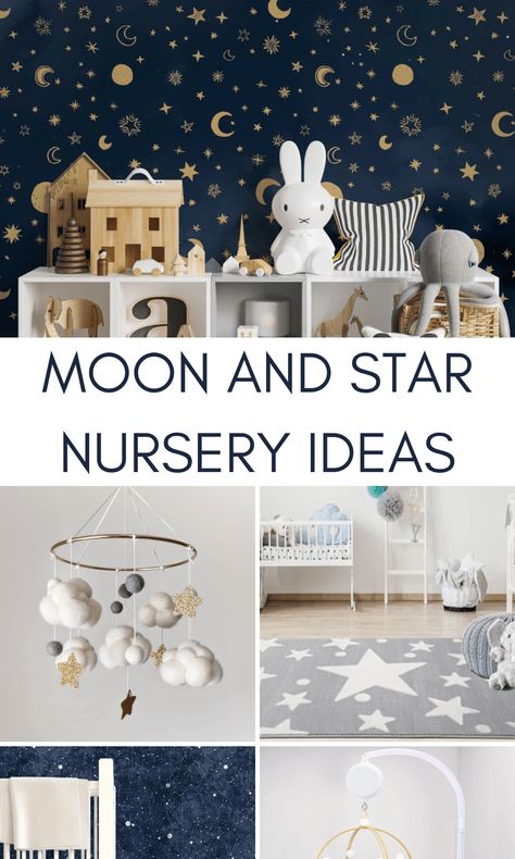 Nursery Themes For Twins, Blue Star Nursery, Grey Moon And Stars Nursery, Twinkle Star Nursery, Star Moon Nursery Theme, Twinkle Twinkle Nursery Room Decor, Night Sky Baby Nursery, Lunar Nursery Theme, Nursery Themes Sky