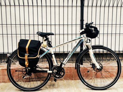 Polygon heist 4.0 Hybrid bicycle with dbaggers pannier Hybrid Bicycle, Bike Touring, Hybrid Bike, Touring Bike, City Street, Street Bikes, Bike Tour, City Streets, Bicycle