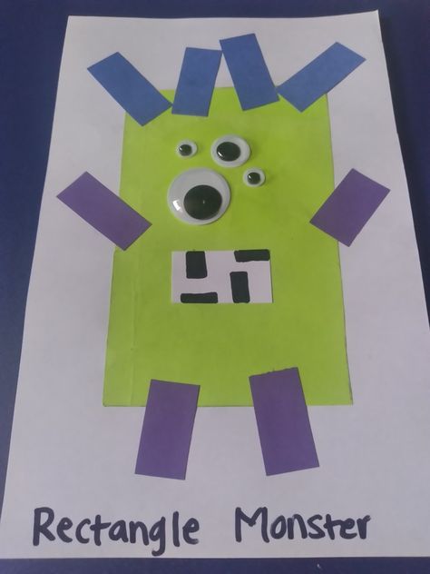 Rectangle Monster Craft, Silly Monsters Preschool, Monsters Crafts For Preschool, Monster Math Activities For Preschool, Rectangle Projects For Preschoolers, Letter M Monster Craft, Monster Theme Preschool Activities, Monster Art For Toddlers, Monster Toddler Crafts